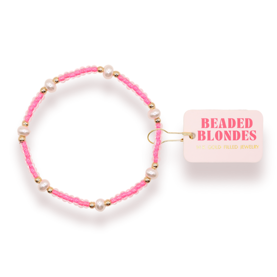 Beaded Blondes Hot Pink Pearl Bracelet