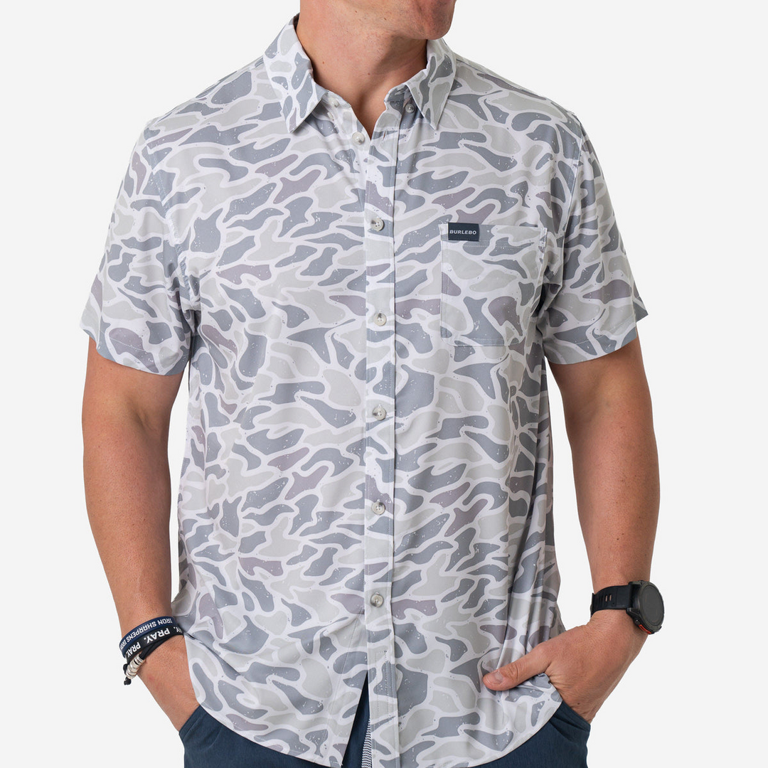 Burlebo Performance Button Up White Camo